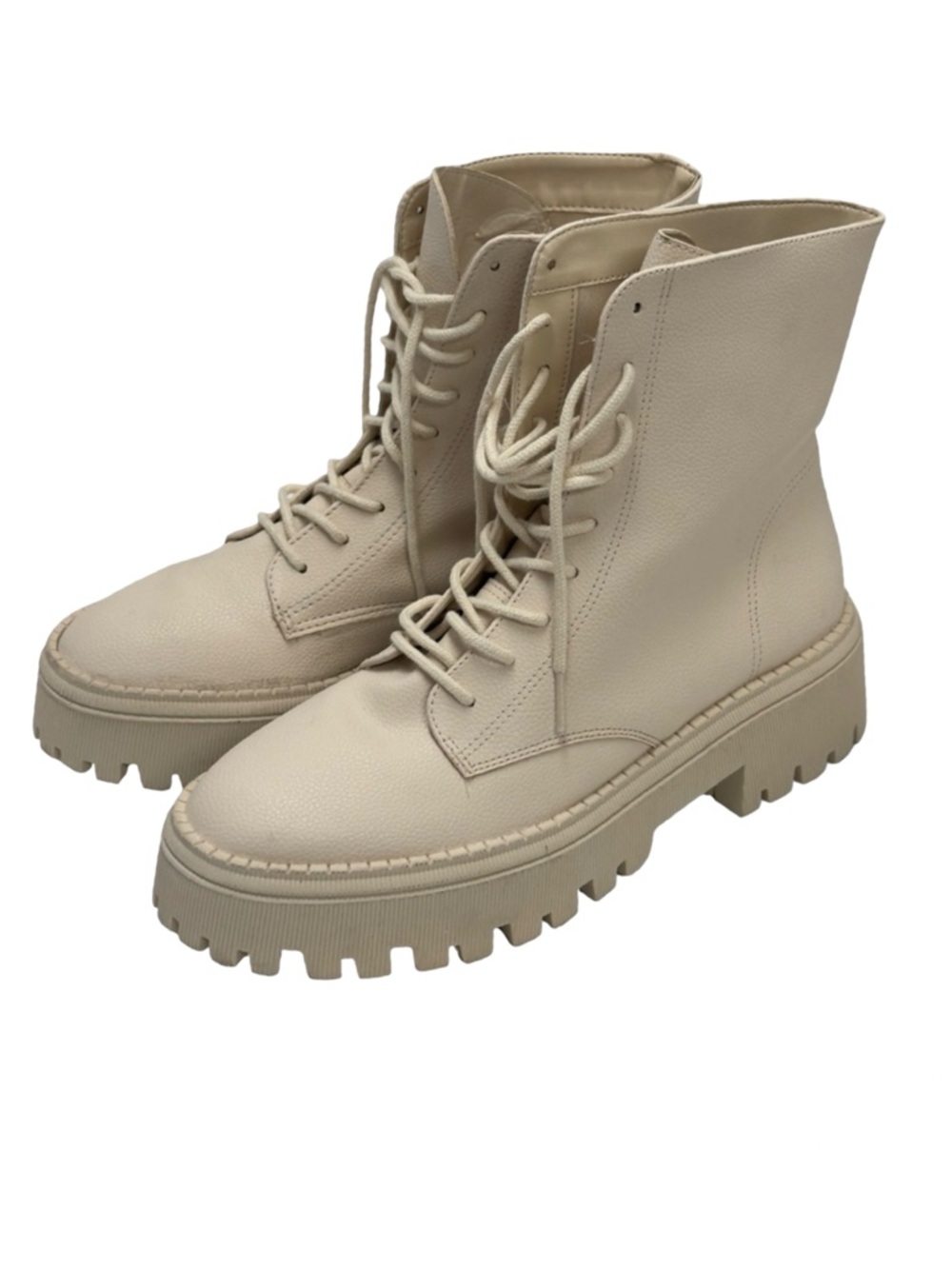 Arezzo Maya Lug Sole Beige Combat Boots Size 9